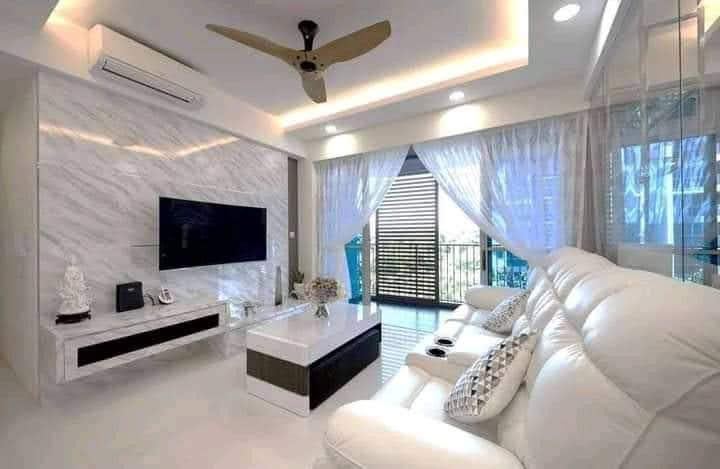 Designer Geometric Marble Cladding Wall with Concealed Lighting - Execution #
